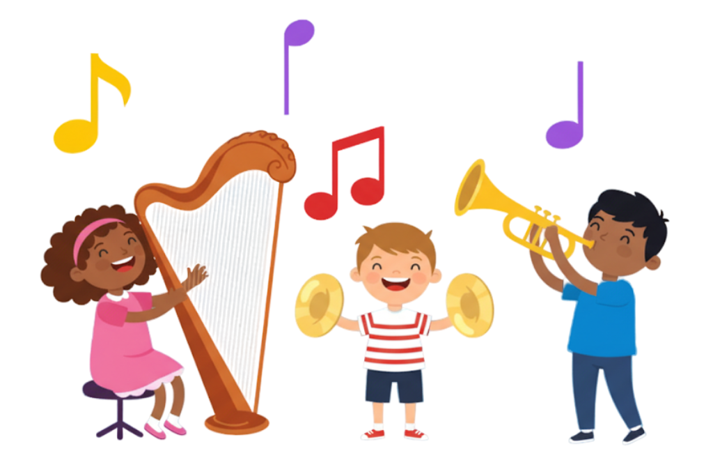 Crianças tocando instrumentos musicais